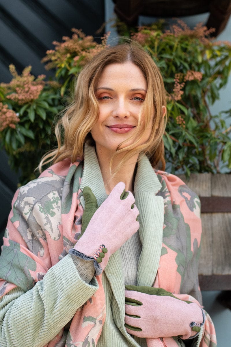 Amanda Faux Suede Gloves, Pink/Moss