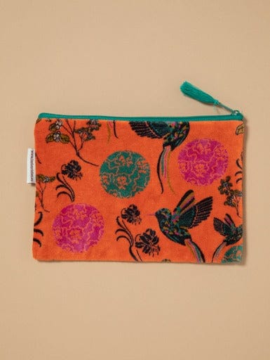 Velvet Zipped Pouch With Tassel, Sintra Orange 