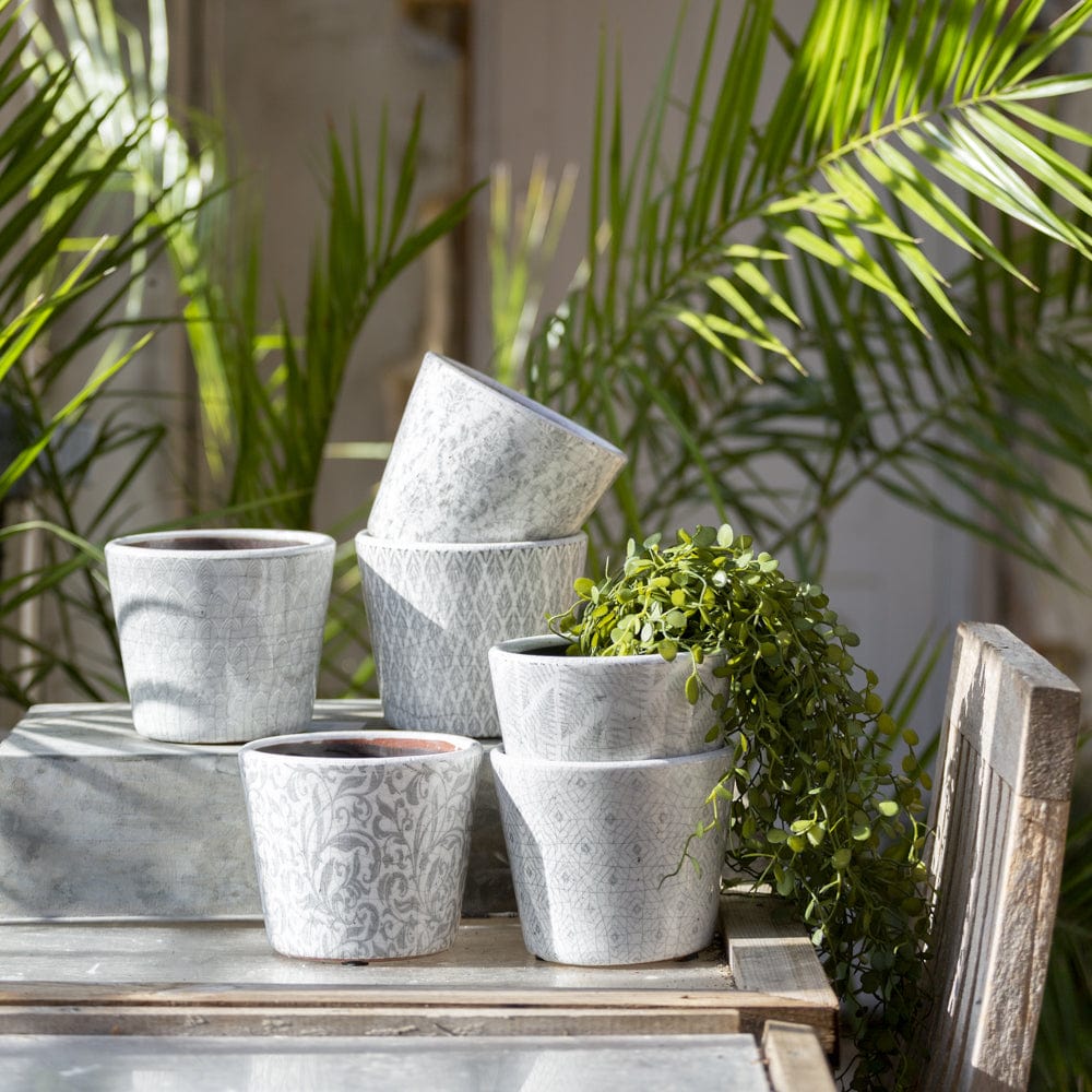 Old Dutch Flower Pot, Patterned, Faded Grey, 6 Assorted designs