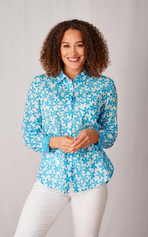 Bali Print Indian Cotton Shirt, Aquamarine
