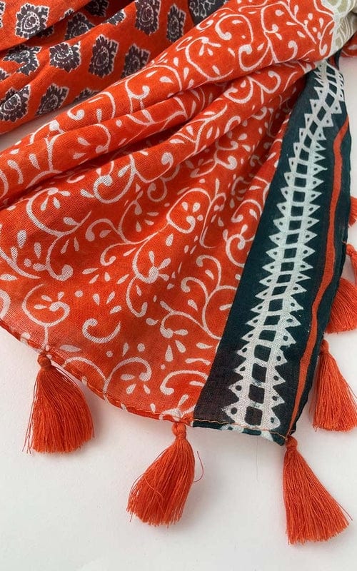 Cotton Tassel Scarf, Coral