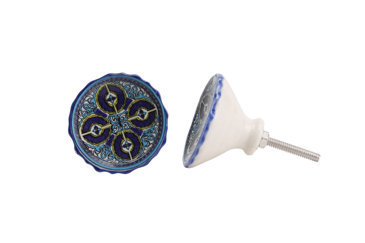 ROUND BLUE & YELLOW DISH CERAMIC DRAWER PULL