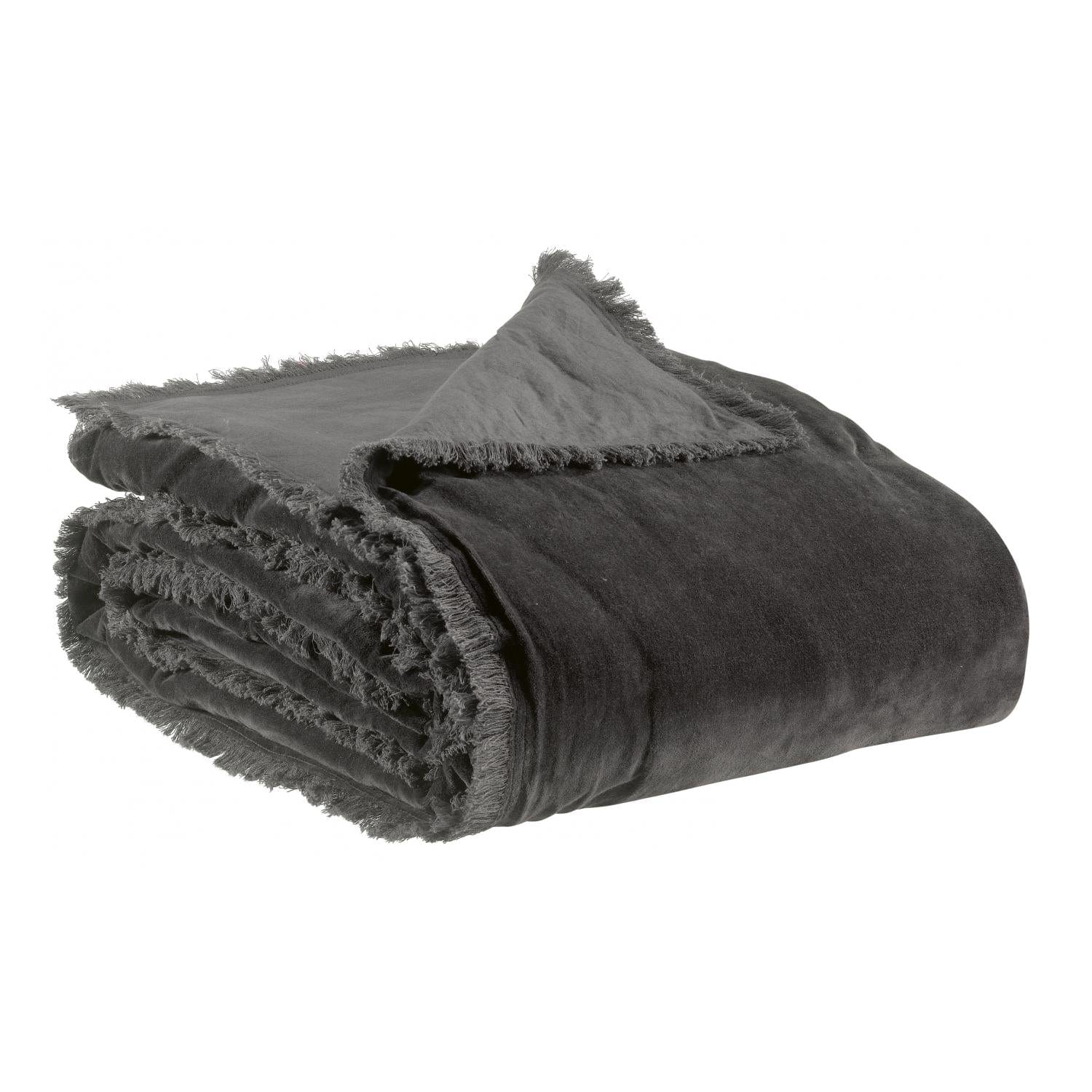 Fara Padded Velvet Fringed Throw by Vivaraise, Shadow (Ombré)