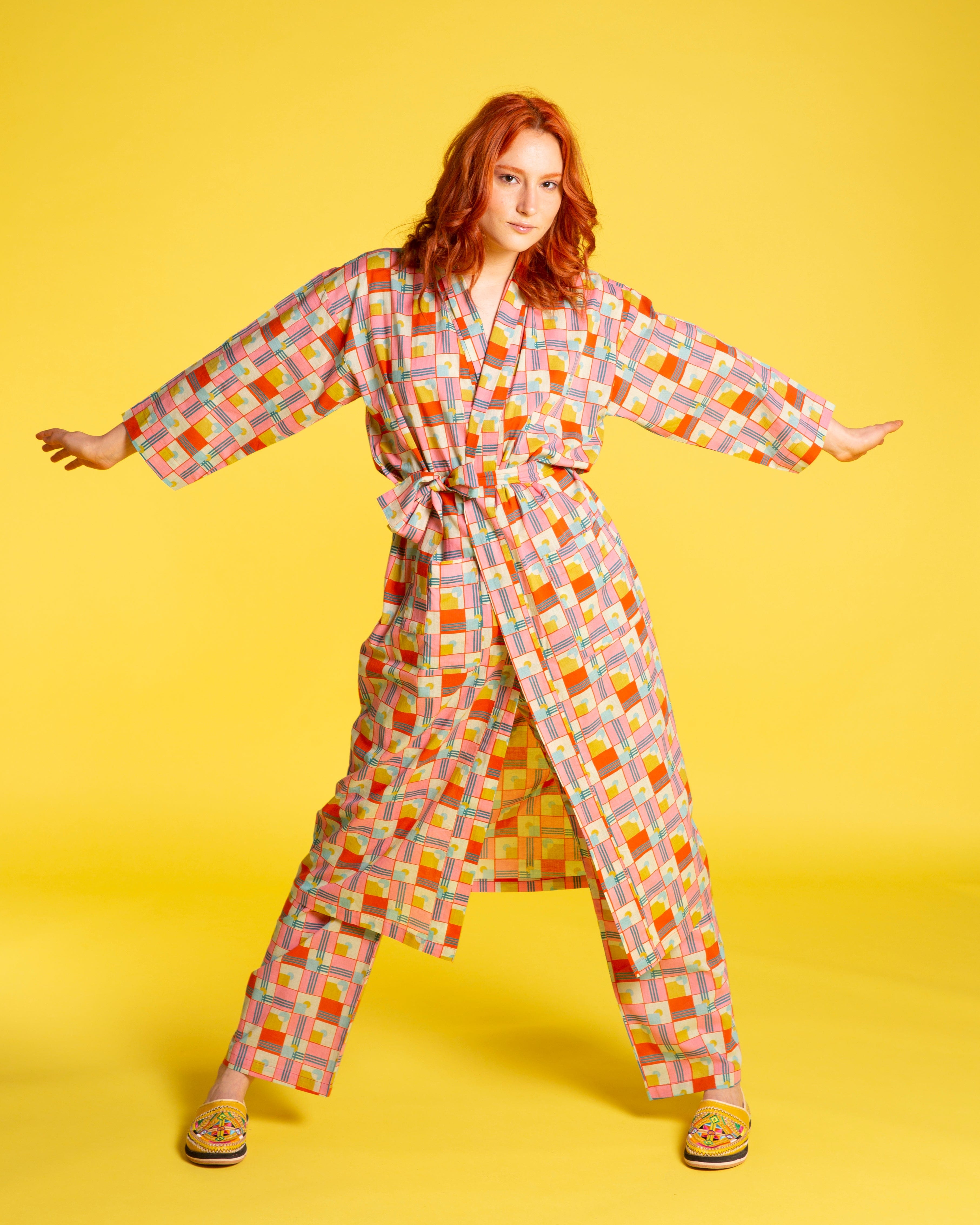 Long Cotton Dressing Gown Aberdeen, Orange