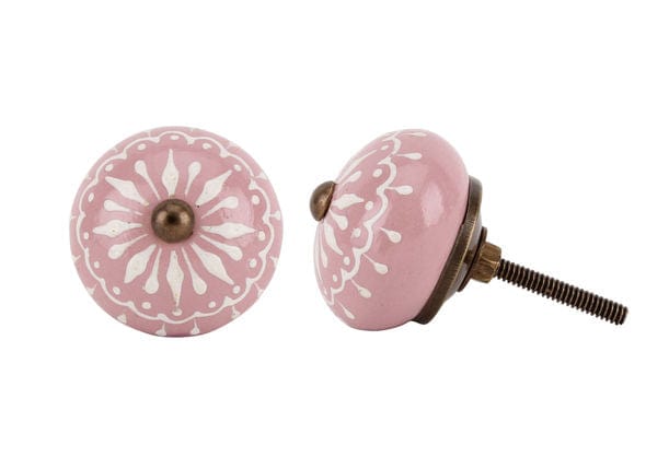 PINK HAND PAINTED TEARDROP DETAIL CERAMIC DRAWER PULL