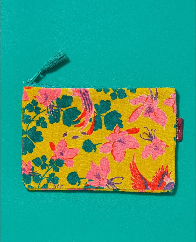 Velvet Zipped Pouch With Tassel, Ancolie Yellow, Large