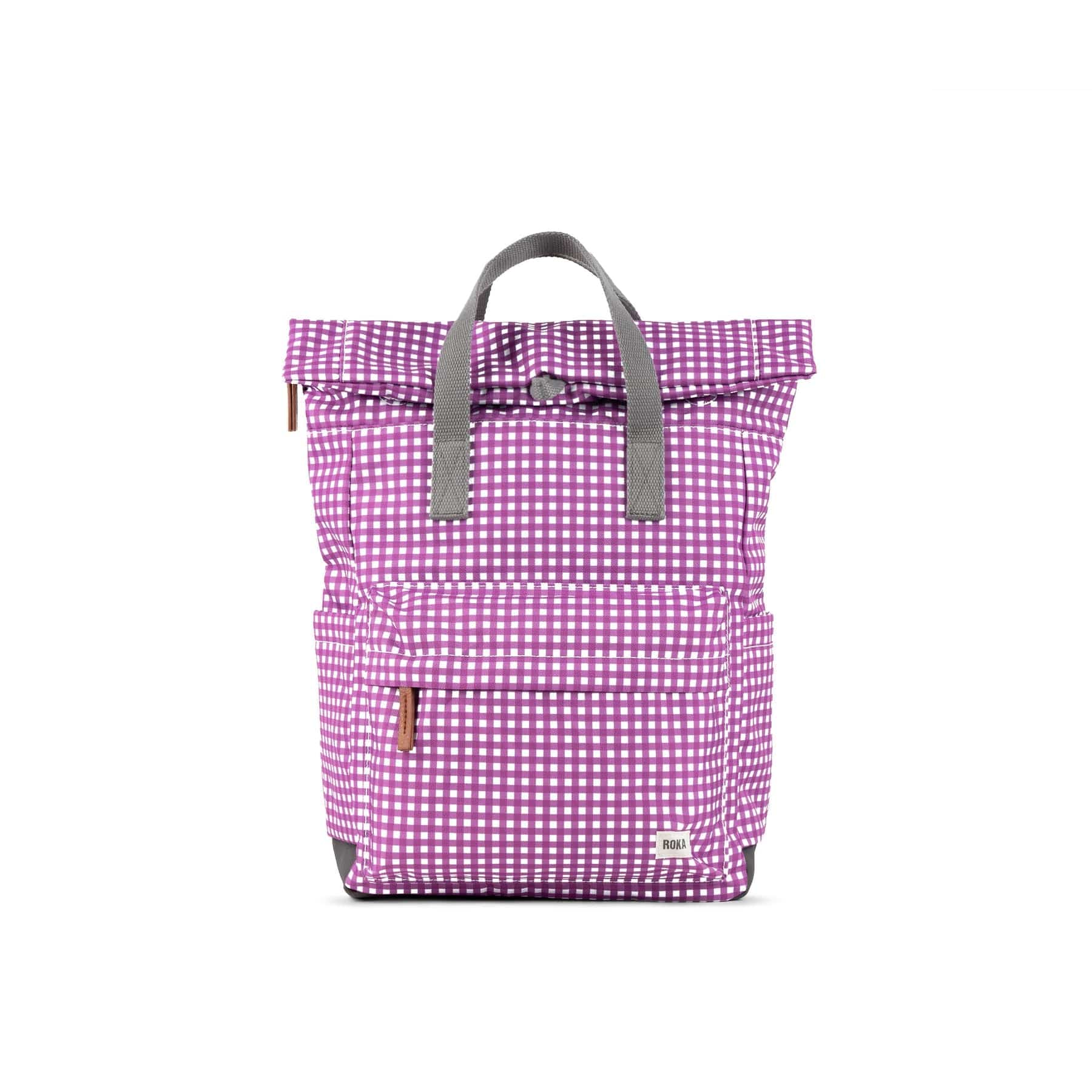 Roka Canfield B Gingham Medium Recycled Canvas Rucksack, Purple