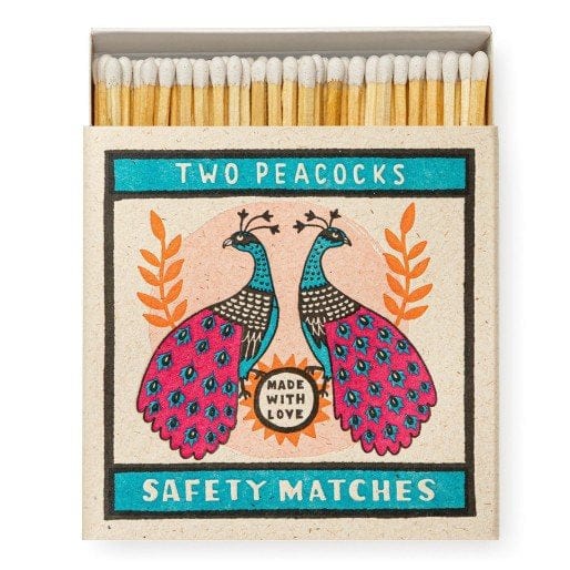 Square Luxury Match Box Two Peacocks