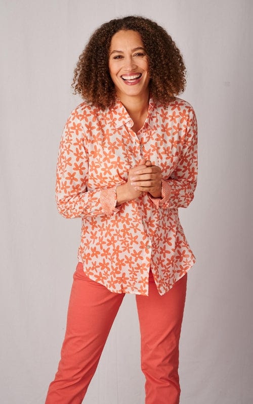 Bali Print Indian Cotton Shirt, Coral
