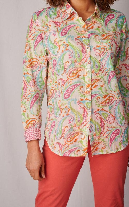 Java Print Indian Cotton Shirt, Paisley Pink/Multi