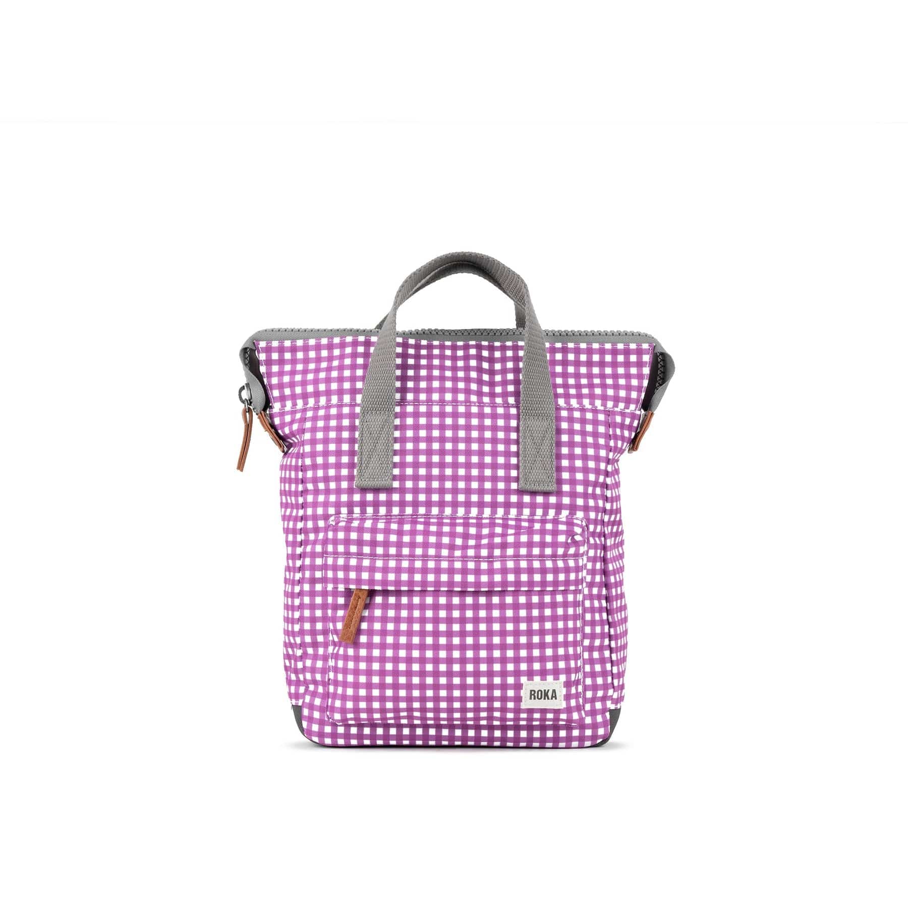 Roka Bantry B Small Recycled Canvas Gingham Rucksack, Purple