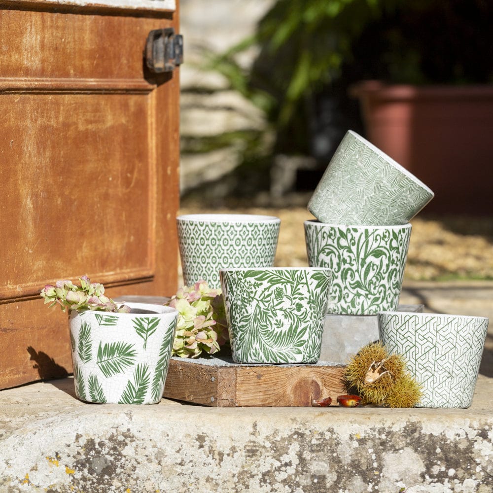 Old Dutch Flower Pot, Patterned, Green, 6 Assorted designs
