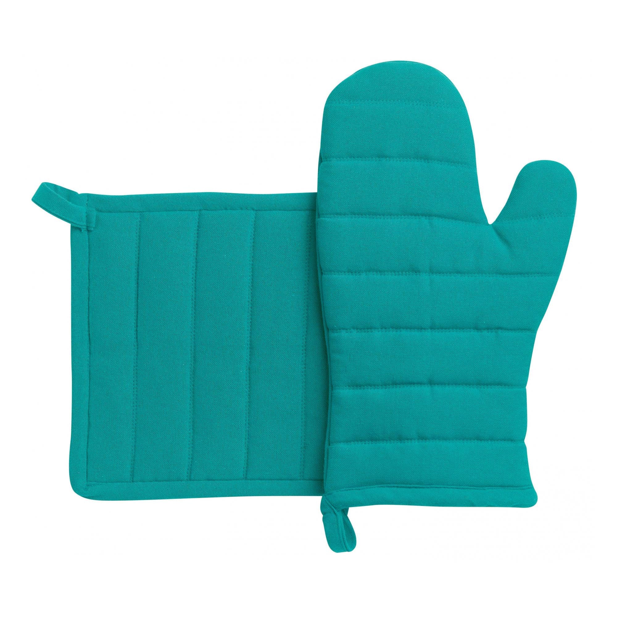 Jona Recycled Cotton Oven Glove + Potholder Set, Topaz