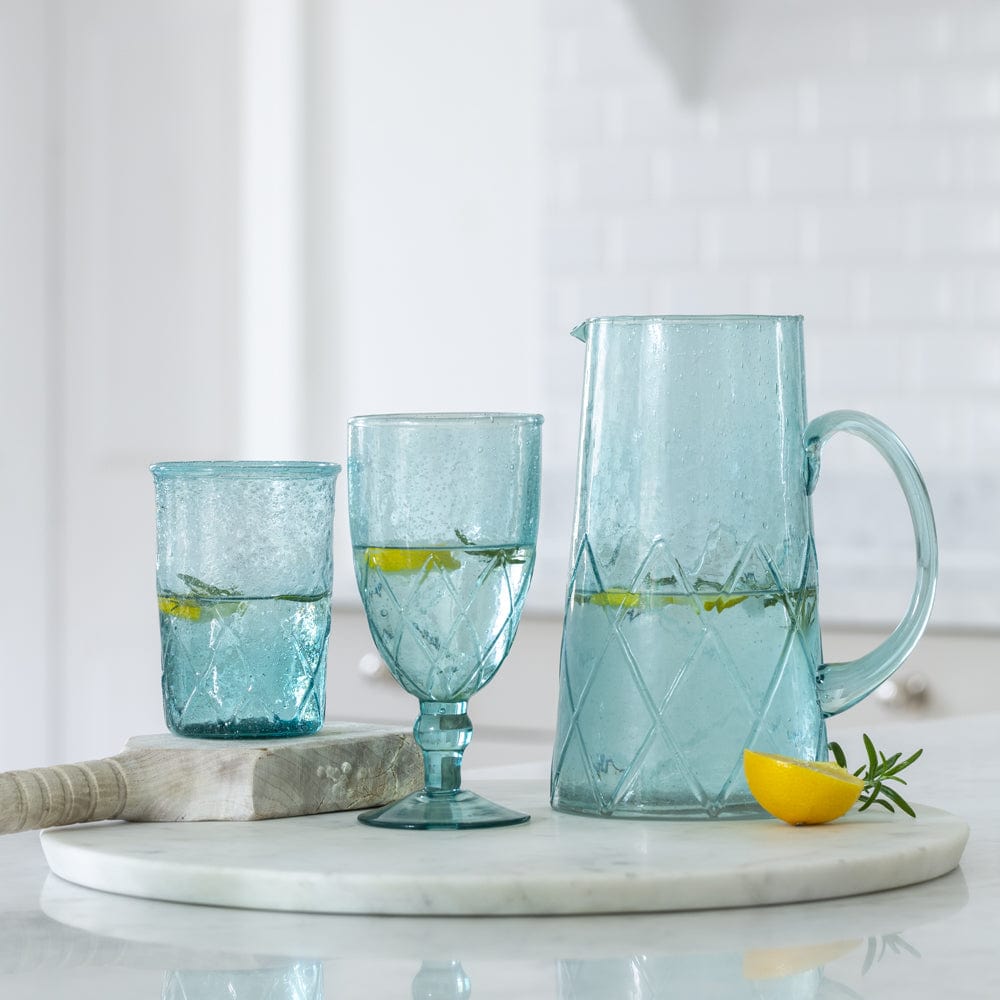 Recycled Bubble Glass Jug Aqua Marine
