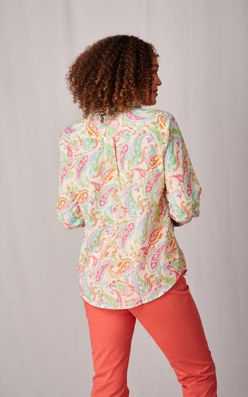 Java Print Indian Cotton Shirt, Paisley Pink/Multi
