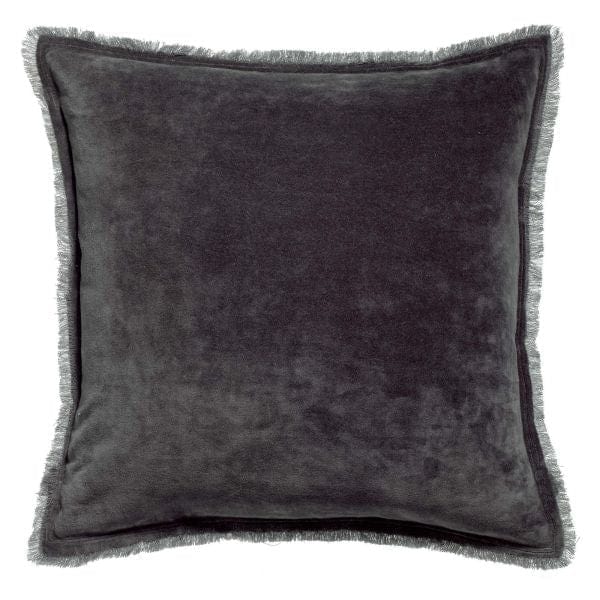 Fara 45x45 Velvet Fringed Cushion by Vivaraise, Shadow