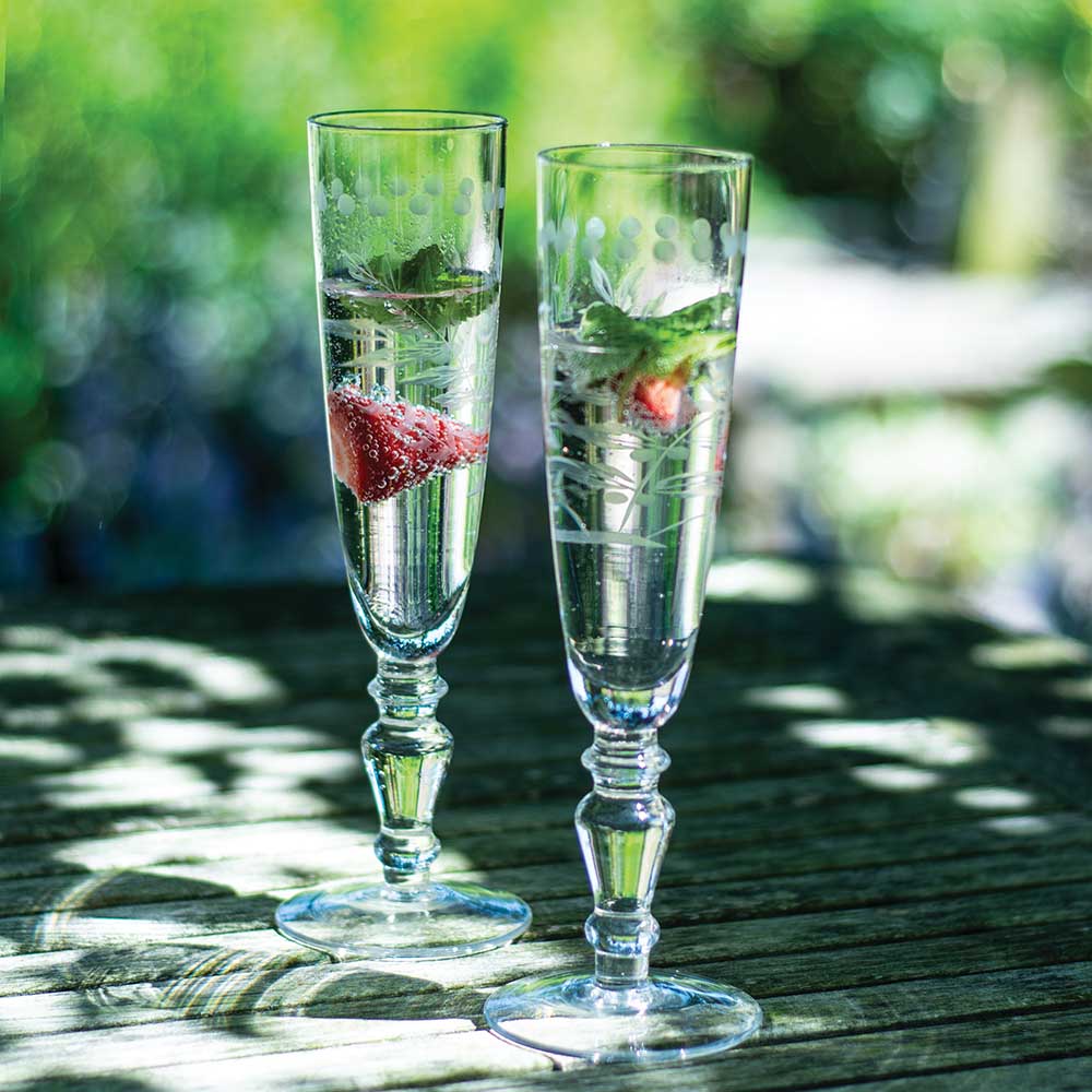 Etched Glass Champagne Flute, Clear