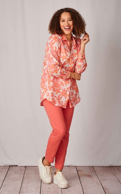 Gili Boyfriend Fit Cotton Shirt, Coral