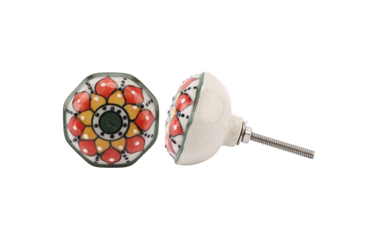 ORANGE FLORAL EFFECT CERAMIC DRAWER PULL