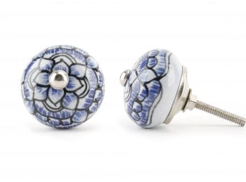 BLUE & WHITE FLOWER DESIGN DRAWER PULL