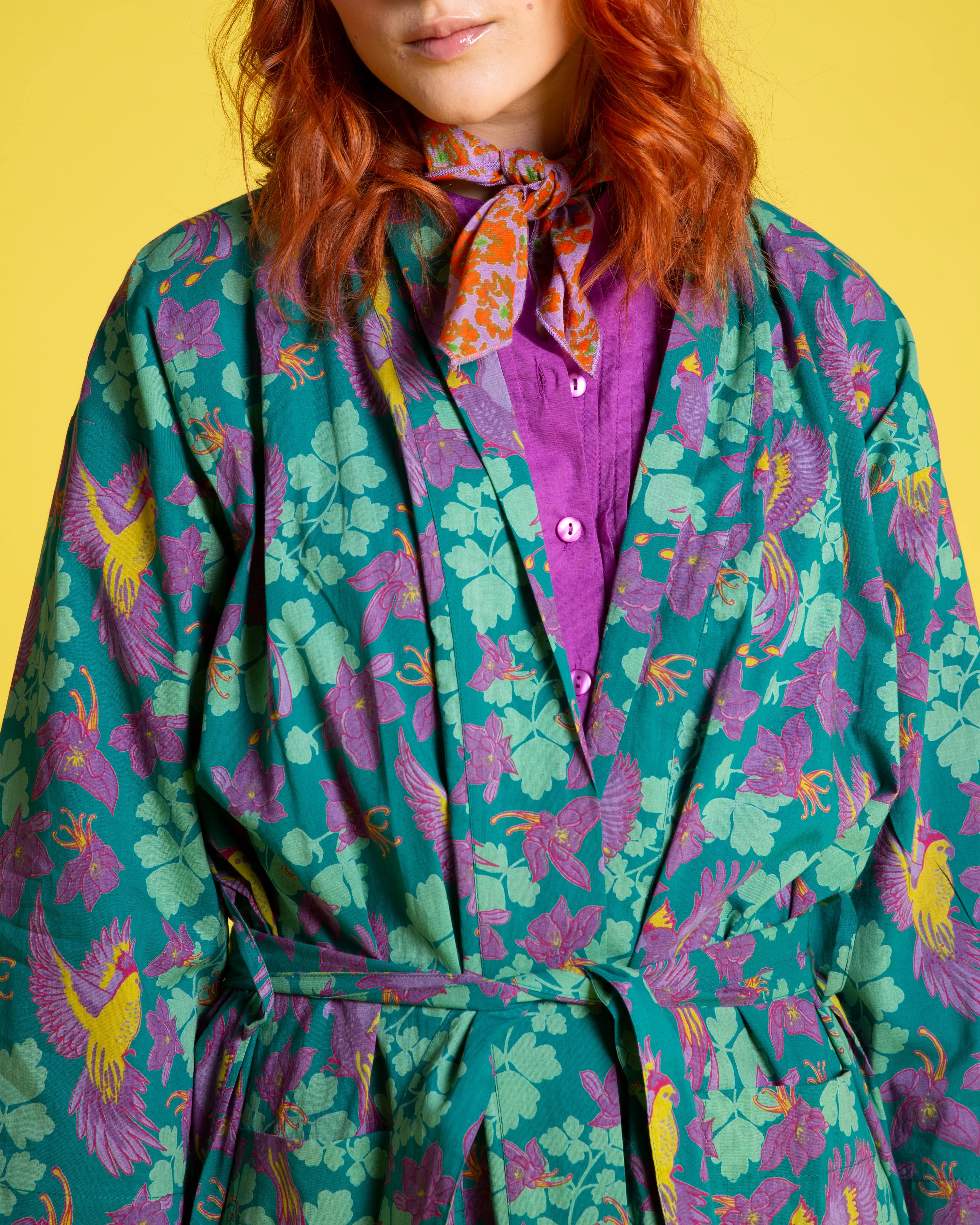 Long Cotton Dressing Gown Ancolie Emerald