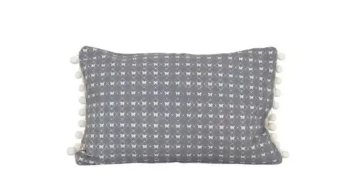 BUTTERFLY LACE CUSHION W. POM POM EDGE, 30x50cm