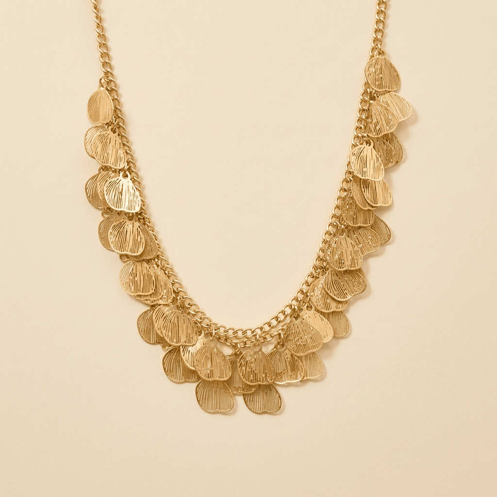 Big Metal Livia Petal Blossom Statement Necklace, Gold Plated