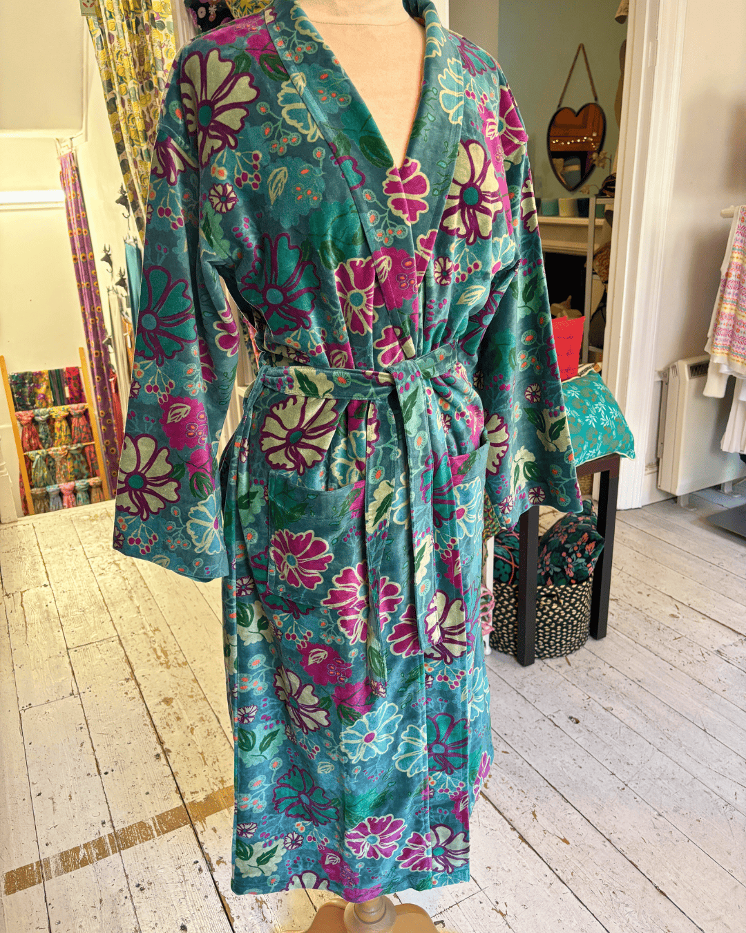 Les Touristes Velvet Dressing Gown - Cosmos Teal