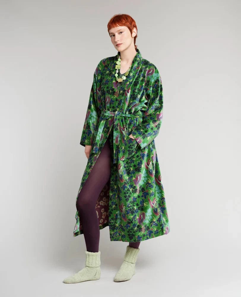Luxury Velvet Dressing Gown Ancolie Vibrant Green