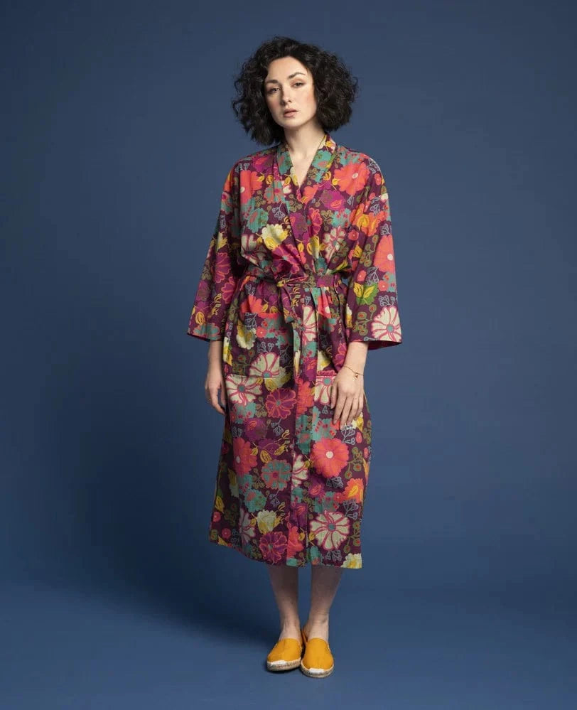 Long Cotton Dressing Gown, Cosmos Fig