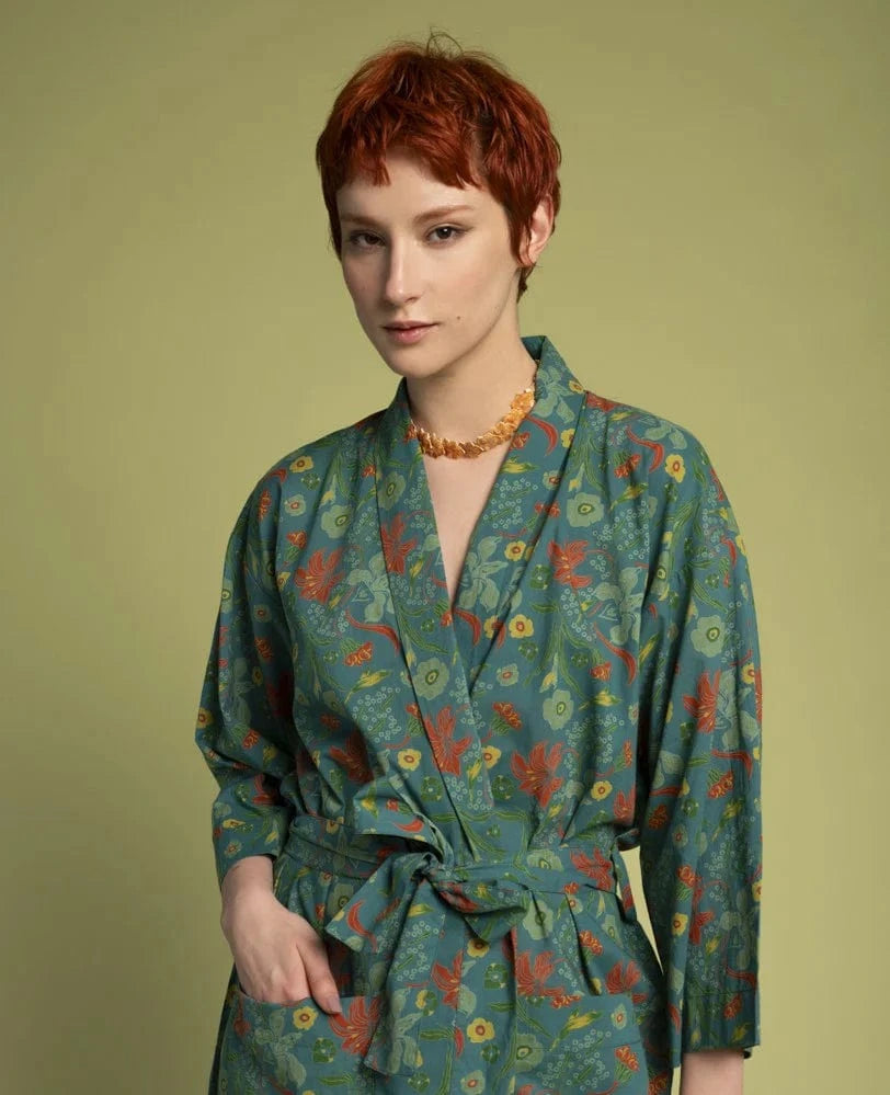 Long Cotton Dressing Gown, Iris Bayou