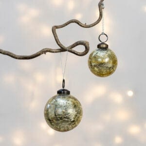Crackle Glass Bauble Christmas Decoration Gold Small and Large