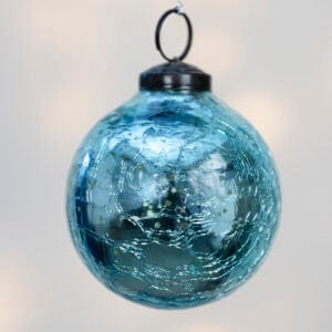 Crackle Glass Bauble Christmas Decoration Turquoise Large