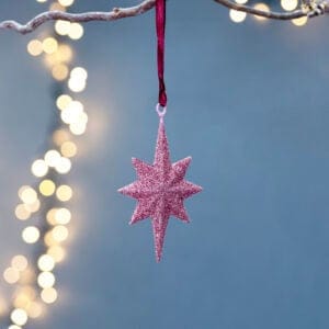 Pink Glitter Star Tree Decoration Large