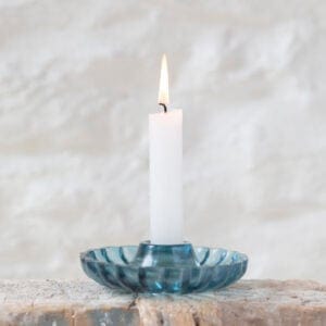 Glass Scallop Candleholder Blue