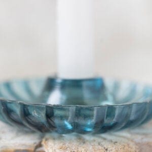 Glass Scallop Candleholder Blue