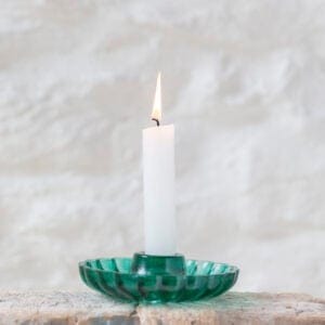 Glass Scallop Candleholder Green