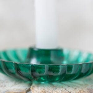 Glass Scallop Candleholder Green