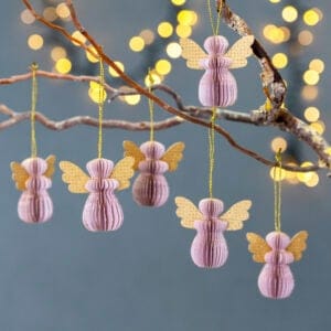 Set of 6 Dusky Pink Honeycomb Mini Angels