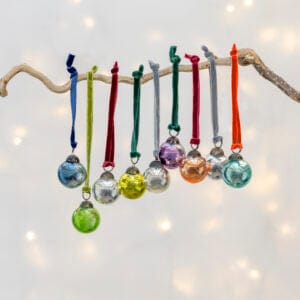 Bag of 9 Mini Shiny Baubles With Velvet Loops