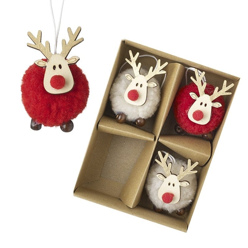 Set of 4 Hanging Pom Pom Reindeers