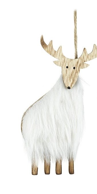 Hanging Fluffy Reindeer Decoration White