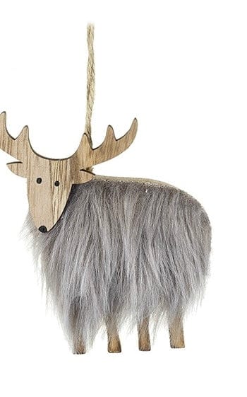 Hanging Fluffy Reindeer Decoration Grey/Brown