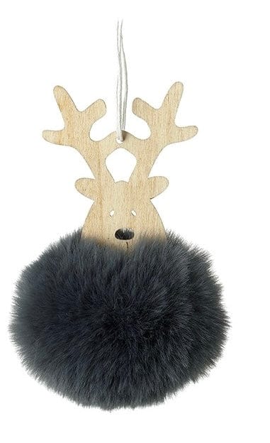 Wooden Reindeer Heads With Pompom Bodies Grey