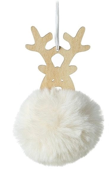 Wooden Reindeer Heads With Pompom Bodies White