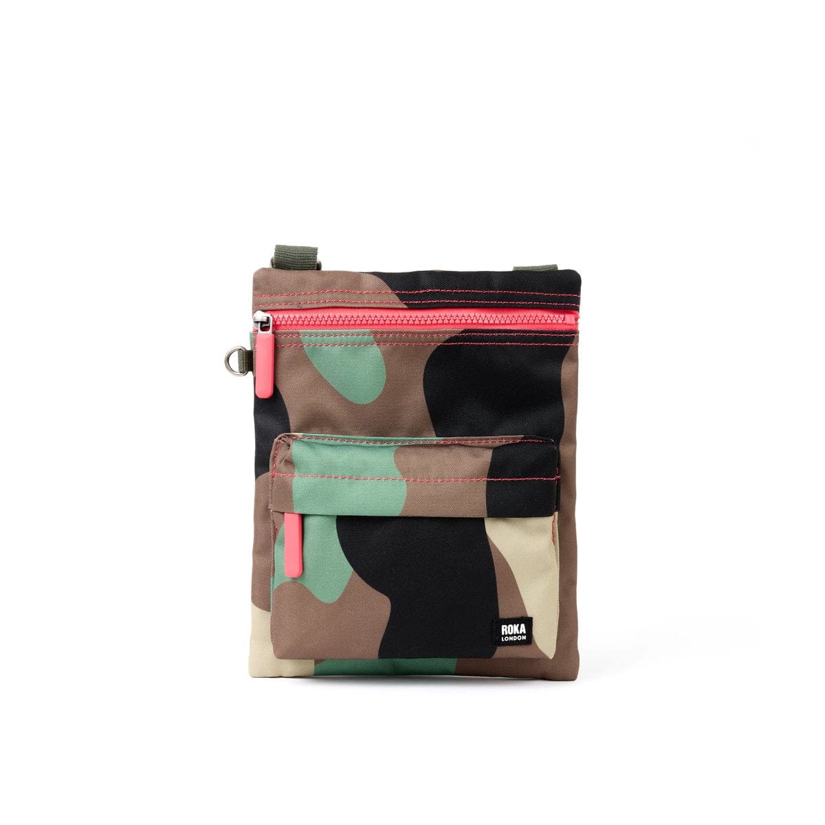 Roka Chelsea Recycled Canvas Crossbody Pocket Medium in Vintage Camo.