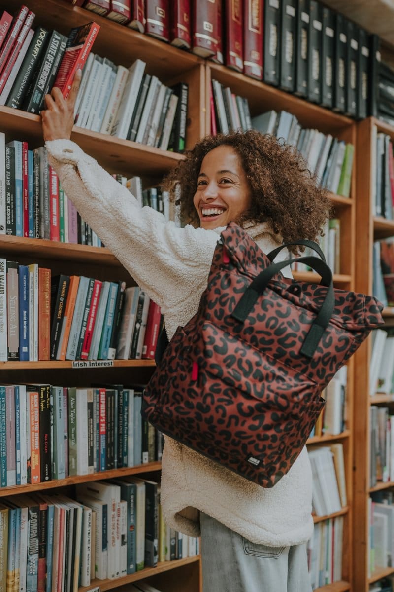 Roka Canfield B Scarlet Leopard Sustainable Canvas Rucksack Medium