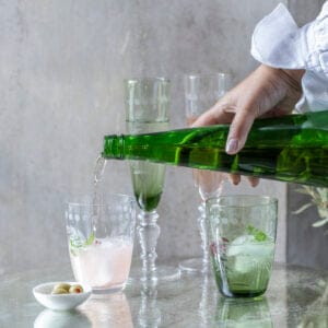 Etched Green Water Glass