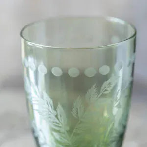 Etched Green Water Glass