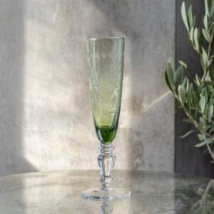 Etched Green Champagne Flute